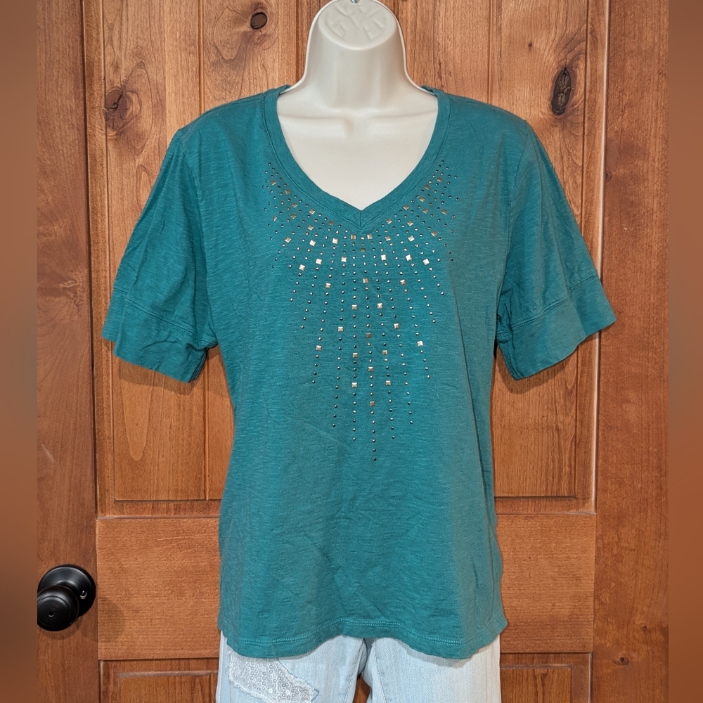 Sonoma Teal Short Sleeve Top with Embellishments‎